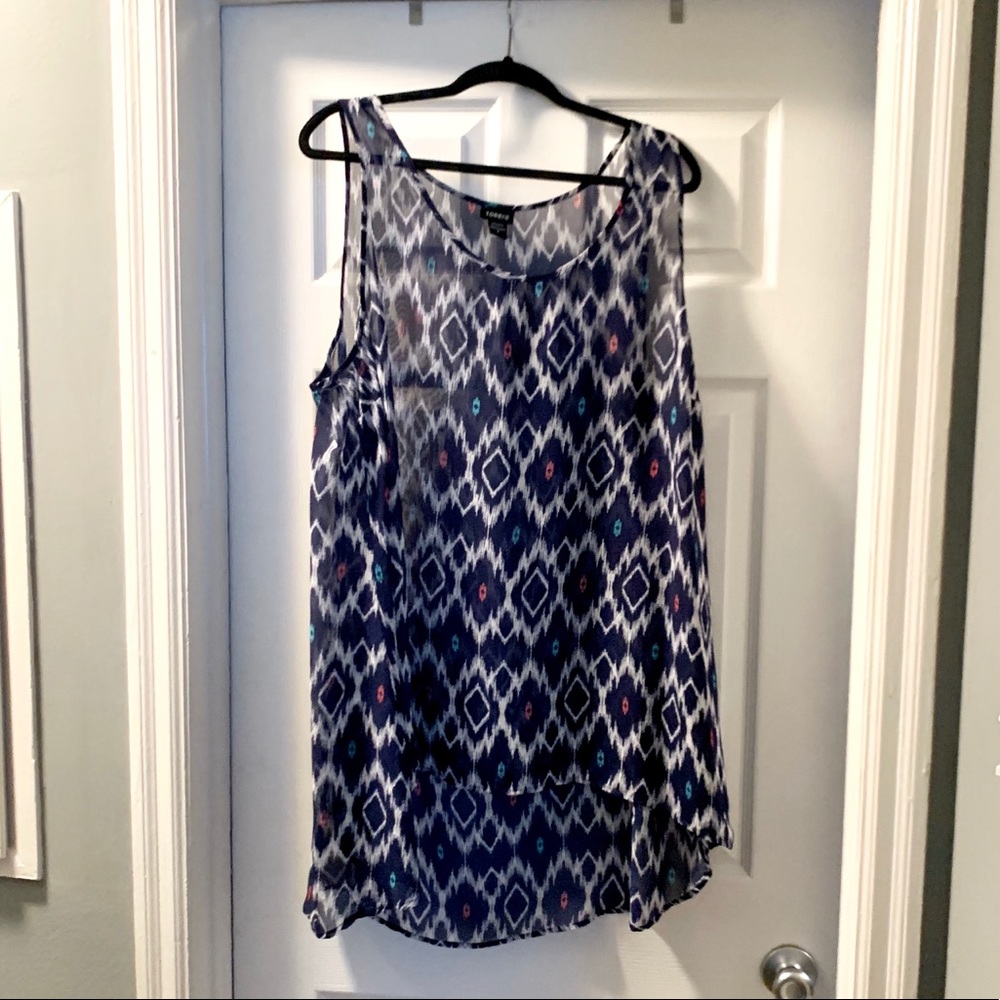 Torrid Ikat Print Hi Low Tank Top 3X Sheer Layering Blouse